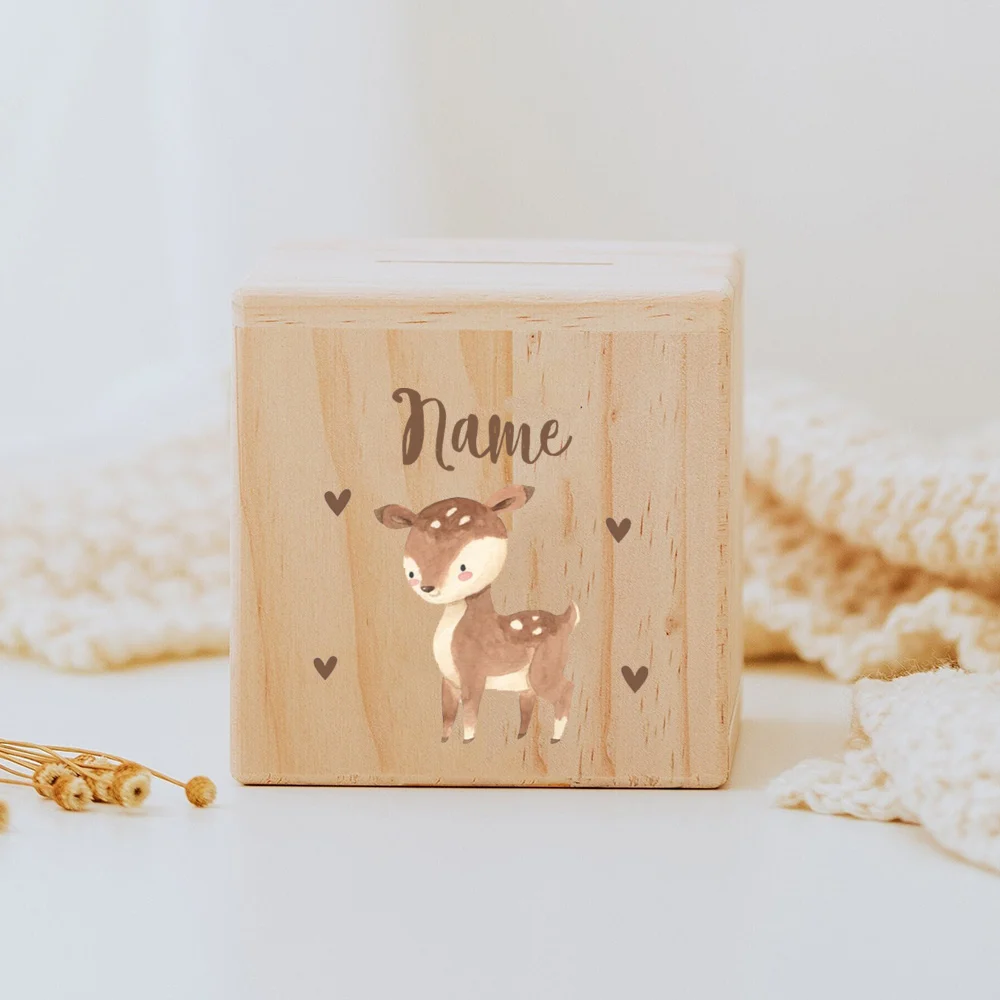 Money Box for Kids Personalized Fox and Lion Wooden Money Box Children Money Boxes with Animal Customized Piggy Bank Easter Gift