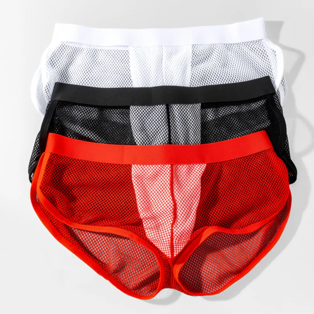 Men Mesh Sports Sheer Underwear For Man Boxer Shorts Sissy Hollow Out Bikini Sexy Lingerie Loose Trunks Panties Men's Underpants