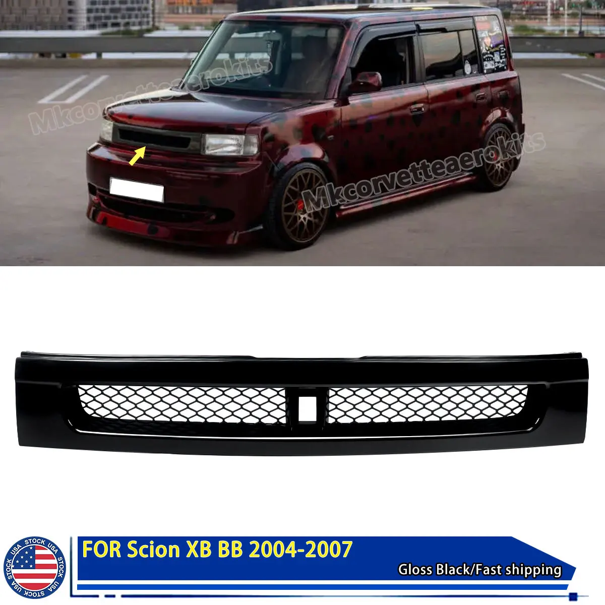 

For Toyota Scion XB Front Grille Bumper Gird BB 2004 2005 2006 2007 Gloss Black Painted Front Grille Mesh Upper Replacement Trim