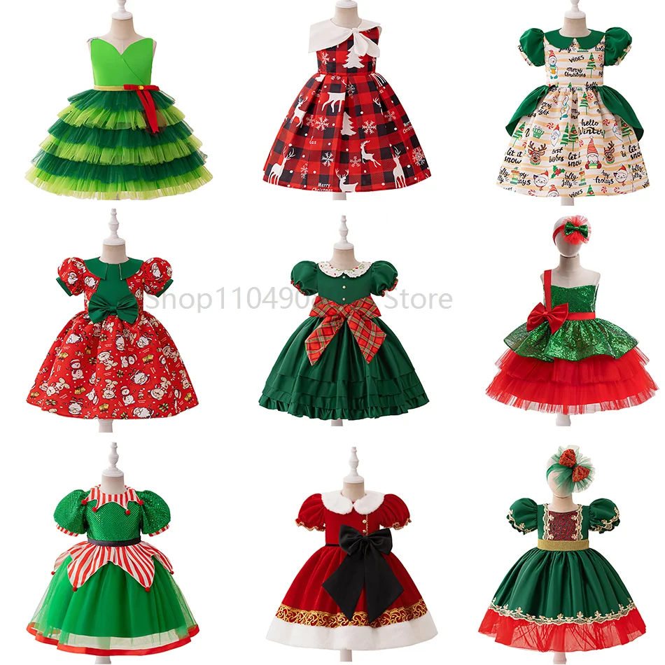 

Girls Christmas Dresses Collection Girls Santa Claus snowflake Clothes Kids Christmas Party Cos Performance Costume