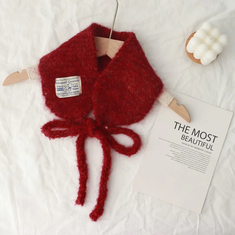 الكورية نمط لطيف متعددة الأغراض صوف الضأن الدانتيل متابعة وشاح غطاء للأذنين الإناث الدافئة جميع مطابقة الوجه يبحث غطاء للأذنين الصغيرة قبعة وشاح #2