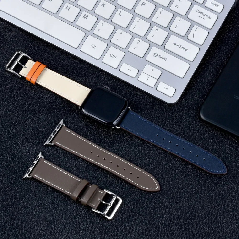 Logo Leather Watch Strap For Apple Watch band 44mm 49mm 45mm 42mm 40mm 41mm 46mm Bracelet Loop For iWatch Ultra 1 2 SE 7 8 9 10