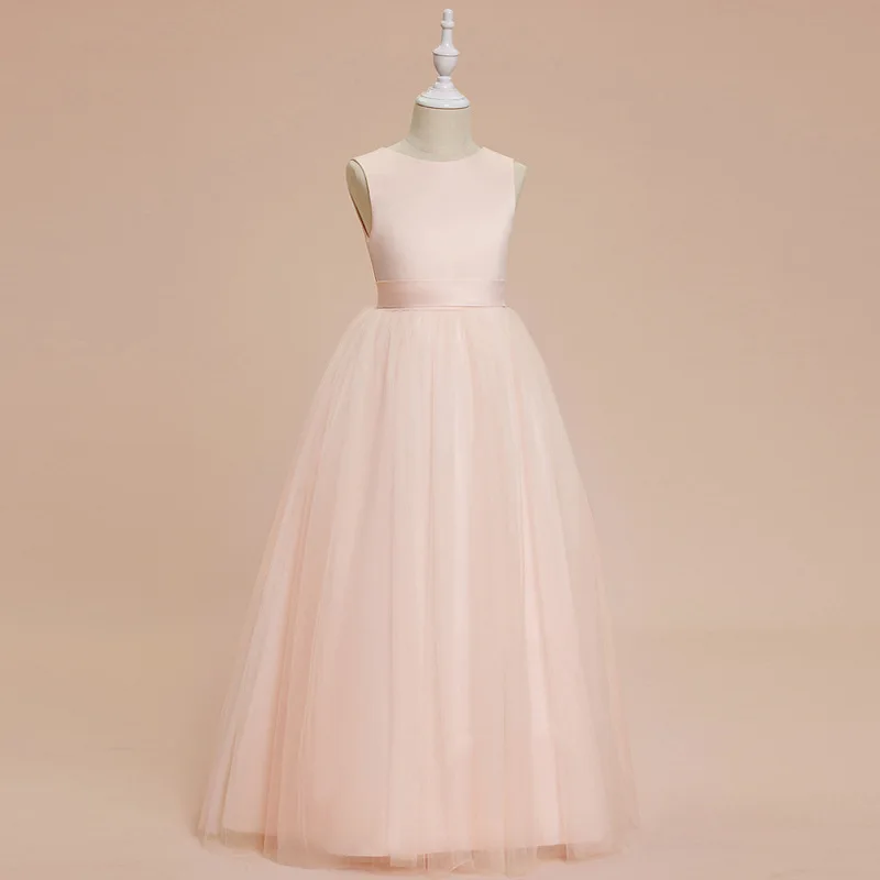 فستان زفاف للأطفال أوروبي وأمريكي عبر الحدود بدون أكمام من قماش الساتان بدون ظهر شبكي لأداء عيد ميلاد الفتاة Pr #2