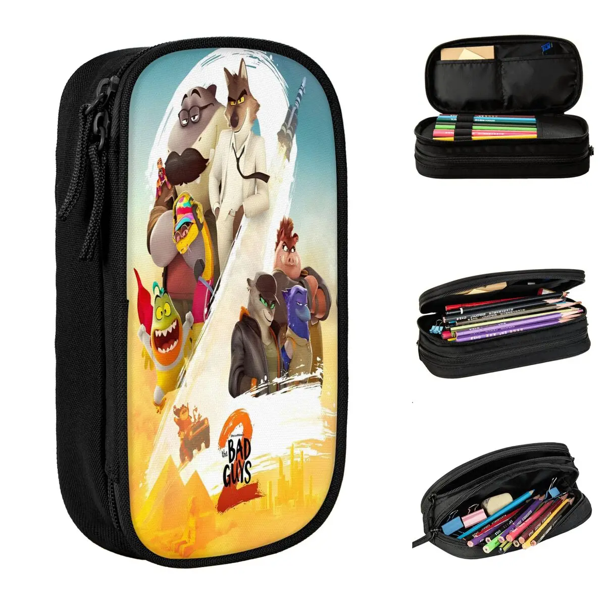 2025 The Bad Guys 2 пеналы с героями мультфильмов, классические сумки для ручек для студентов, большие вместительные офисные подарочные пеналы