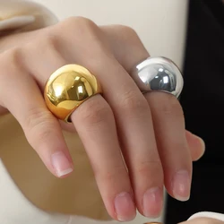 New Vintage Stainless Steel Chunky Rings for Women Girl Gold Color Ring Tarnish Free Jewelry