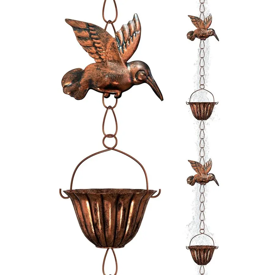 

Rain Chains for Gutters Outside, Rain Catcher Chain with 6 Metal Cups amp Hummingbird Decor, Adjustable Hanging Rain Hutter Chai