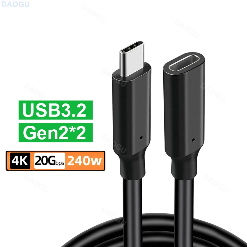 USB3.2 Gen2 2 USB C Extension Cable Type C Extender 20Gbps Data Cord Video 4K 60Hz PD 240W Charging Cable for PC Laptop U Disk