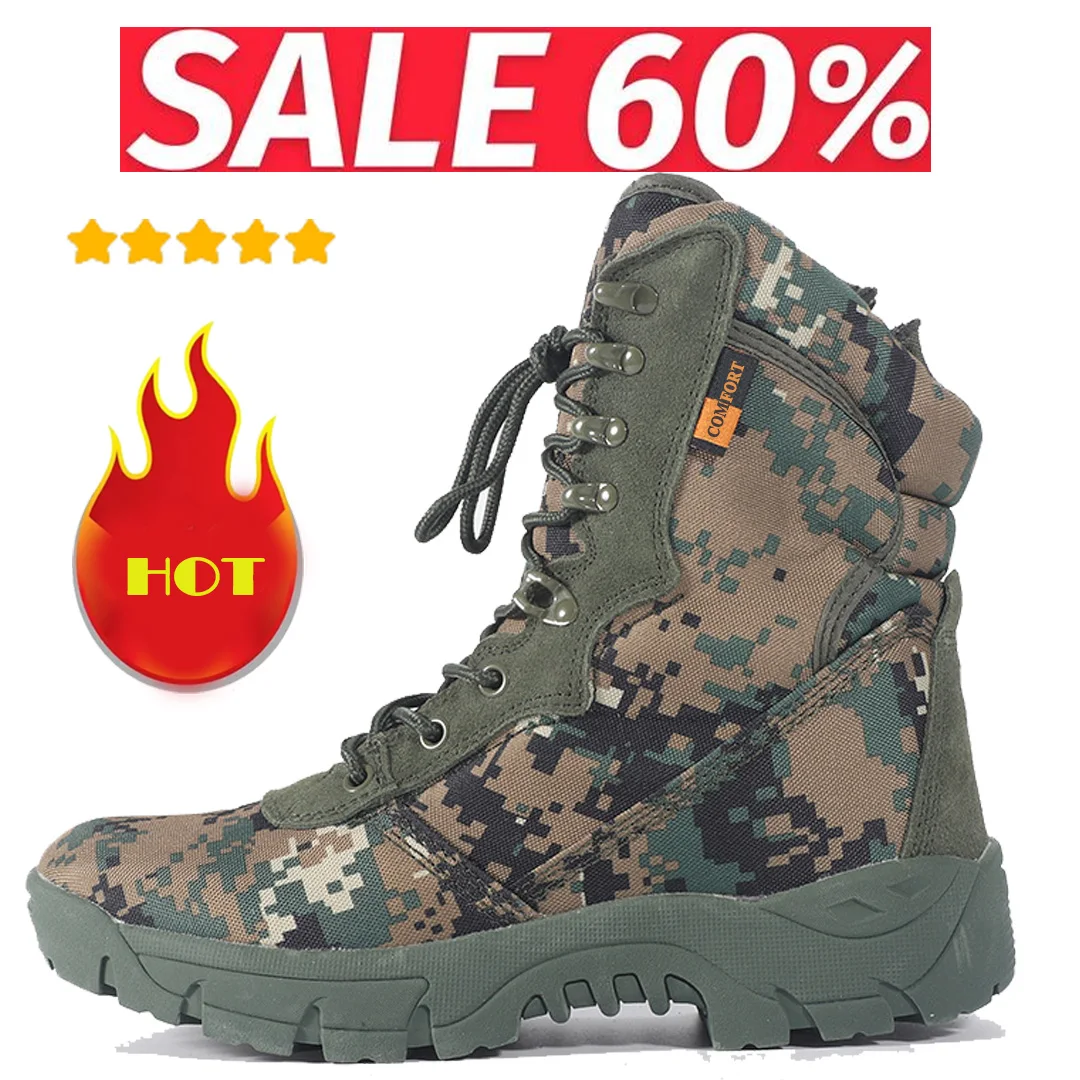 Men Outdoor Hiking Boots Fashion Sports Green Camouflage Jungle Off-road Boots Anti Slip Snow Shoes Wear-Resistant