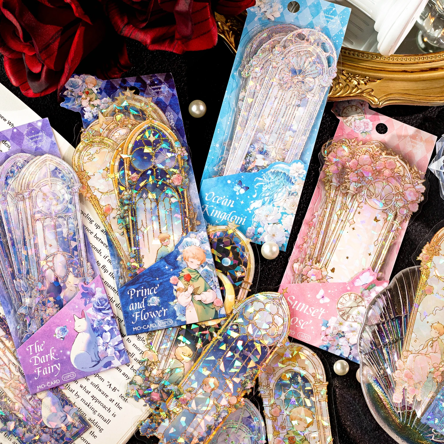 

10 шт./пакет, легкая винтажная закладка в стиле фэнтези, кристаллы льда, наклейки из ПЭТ-фольги, закладки, украшение для справочника, карта для чтения ﻿