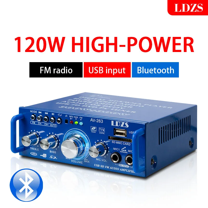 LDZS Sound Amplifier 263BT Home Theater 60+60W 2.0channel Digital Stereo Home Power Mini Bluetooth 5.0 Amplifier Surpport DC 12V