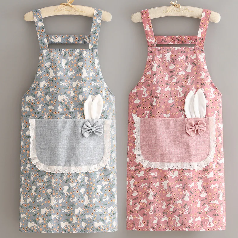 2025 Canvas Apron Women Cute Home Kitchen Anti-fouling Wear-resistant Breathable Cooking Apron Workwear with Large Pocket