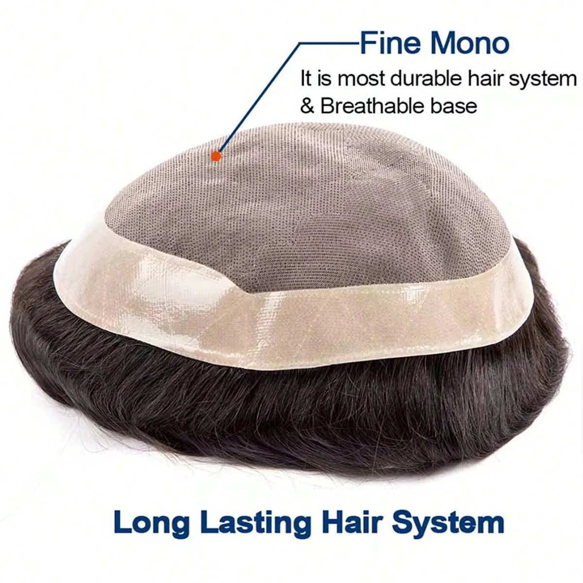 شعر بشري 100% للرجال، قاعدة أحادية رفيعة مع بولي، مظهر طبيعي، قطع شعر رجالي أحادية الشعيرات للرجال 8 × 10 بوصة
