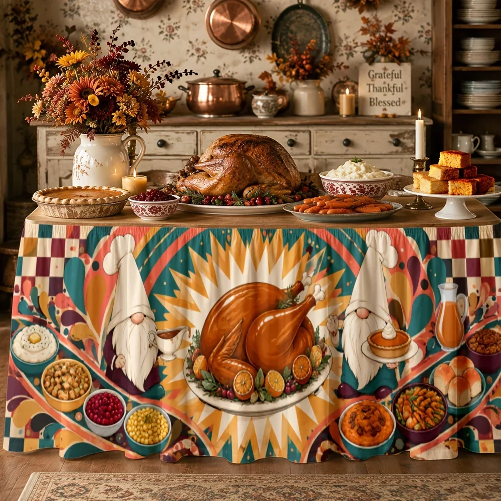 Tablecloth/drapery 1 piece. Decorative item for holiday and Thanksgiving dinner table. Autumn harvest theme. Polyester. Yzb