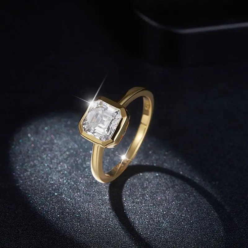2.0ct Moissanite Wedding Ring for Women 7x7MM Laboratory Crafted Diamond S925 Silver Plated Gold Jewelry with Certificate