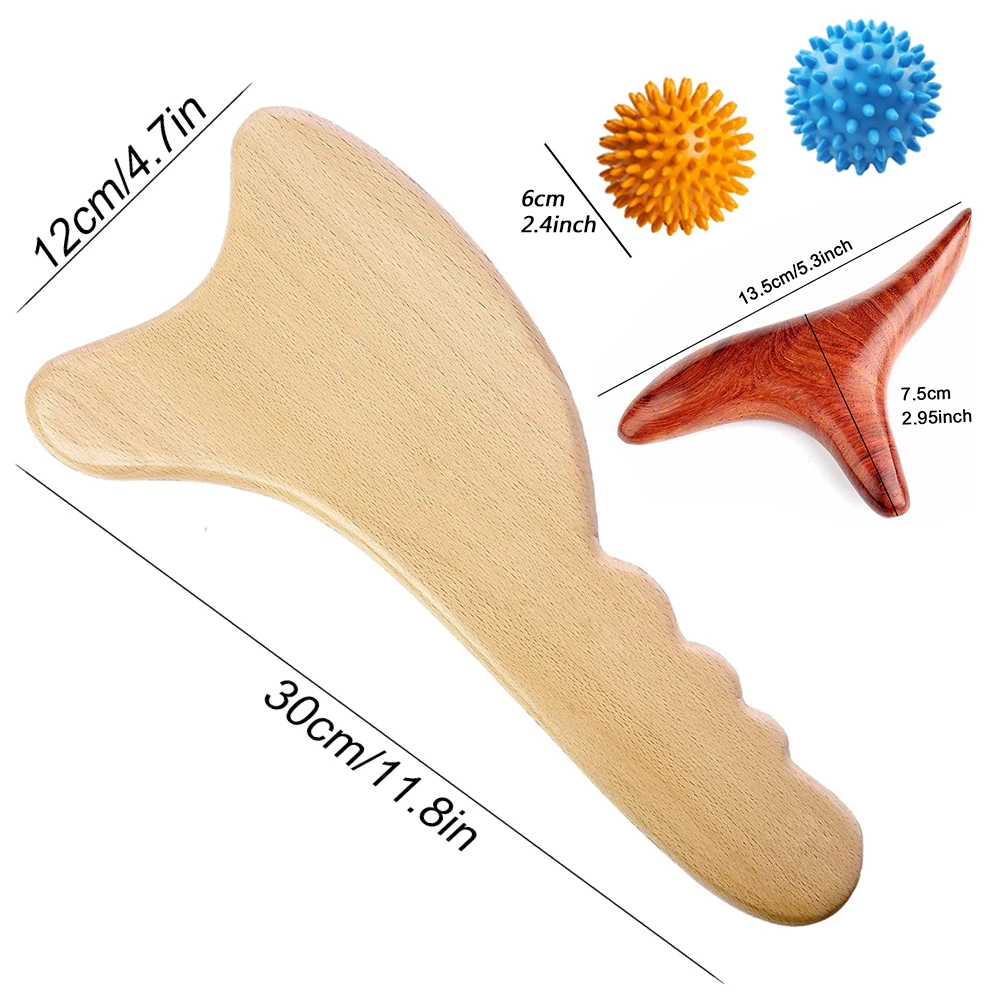 Wooden Body Sculpting Gua Sha Paddle Wood Trigger Point Massager Hedgehog Massage Balls for Lymphatic Drainage Muscle Release