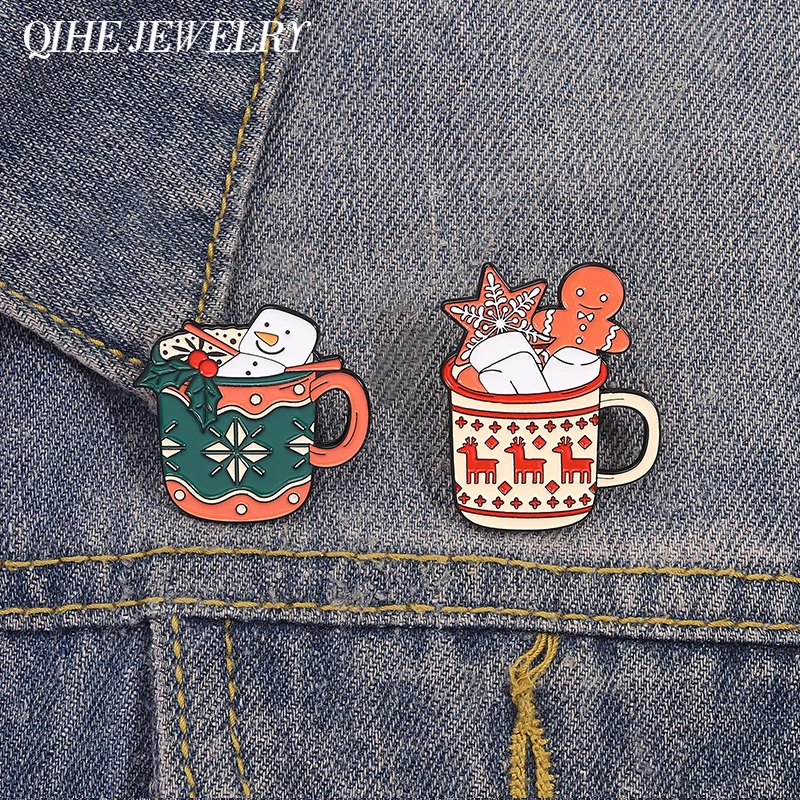 Emaille-Anstecknadeln für Weihnachtsgetränke, kreativer Weihnachts-Schneemann, Lebkuchen-Kaffeegetränk-Broschen, Anstecknadel, Schmuck, Geschenk für Kinder und Freunde