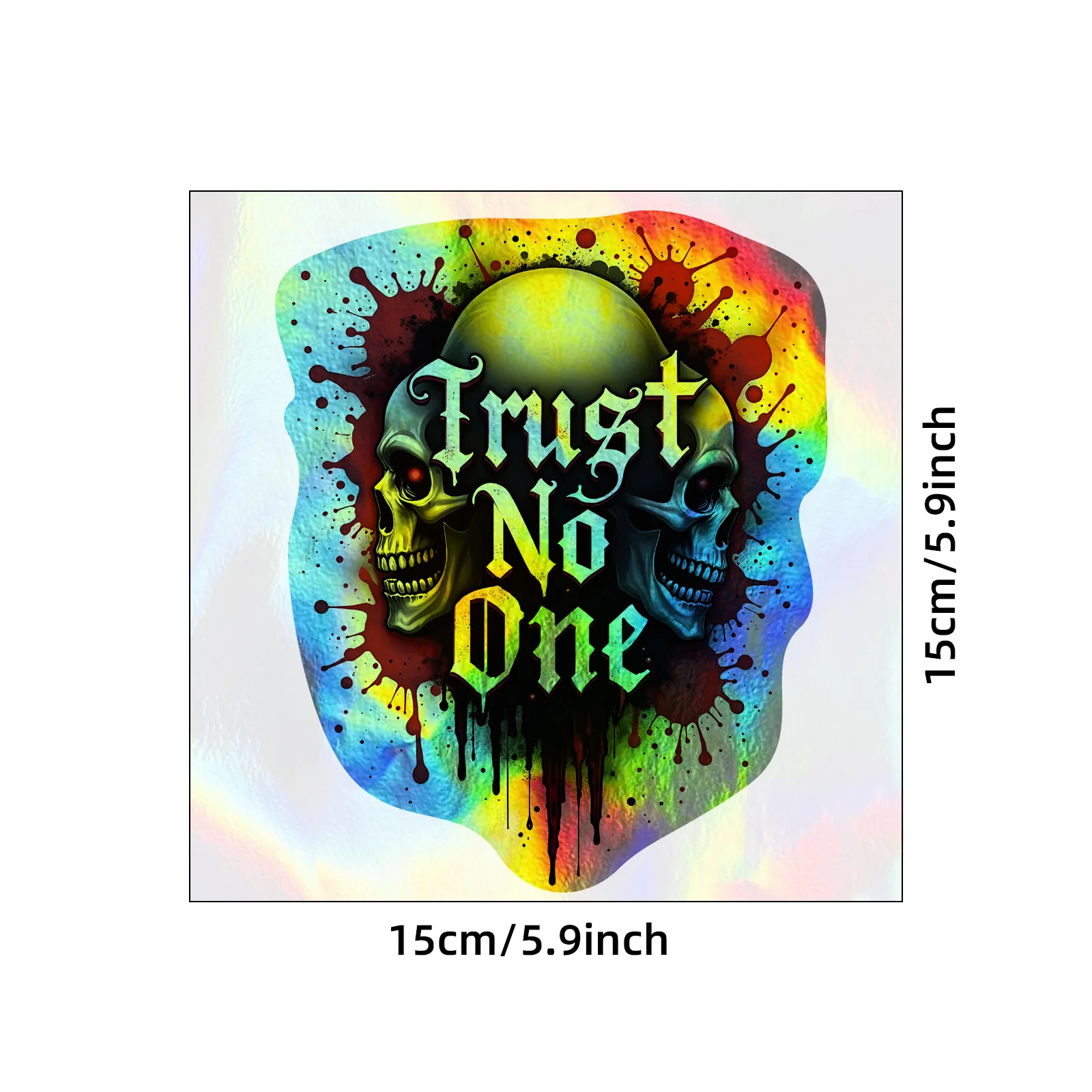 Trust No One Gothic Blood Splatter Rainbow Gradient Holographic Vinyl Sticker For Car Laptop Helmet