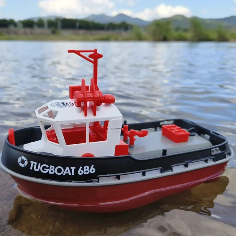 Remote Control Tugboat 1:72 Simulation Red Fire Boat 2.4g Toy Model Decorated Fishing Boat Children's Christmas Birthday Gift