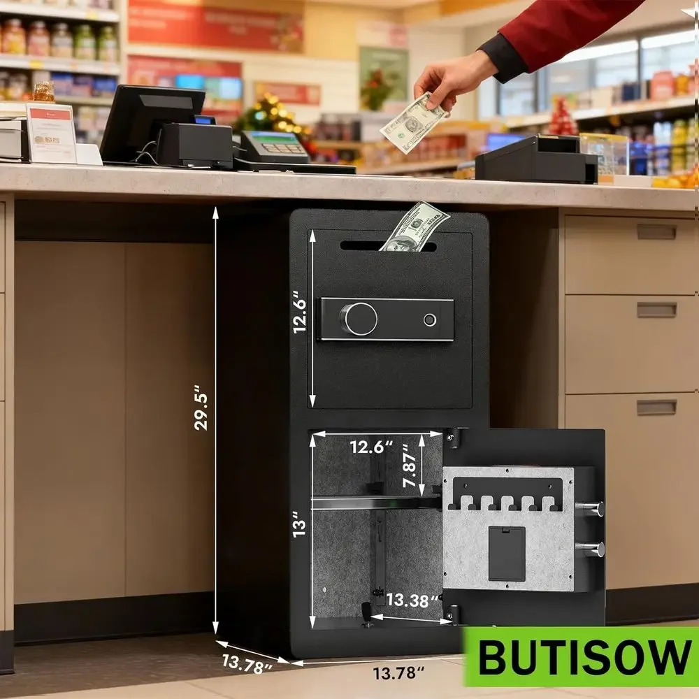 Biometric Safe with Anti-Fishing Slot and LED Light | Digital Cash Safe Box for Secure Transactions in Retail, Hospitality, and