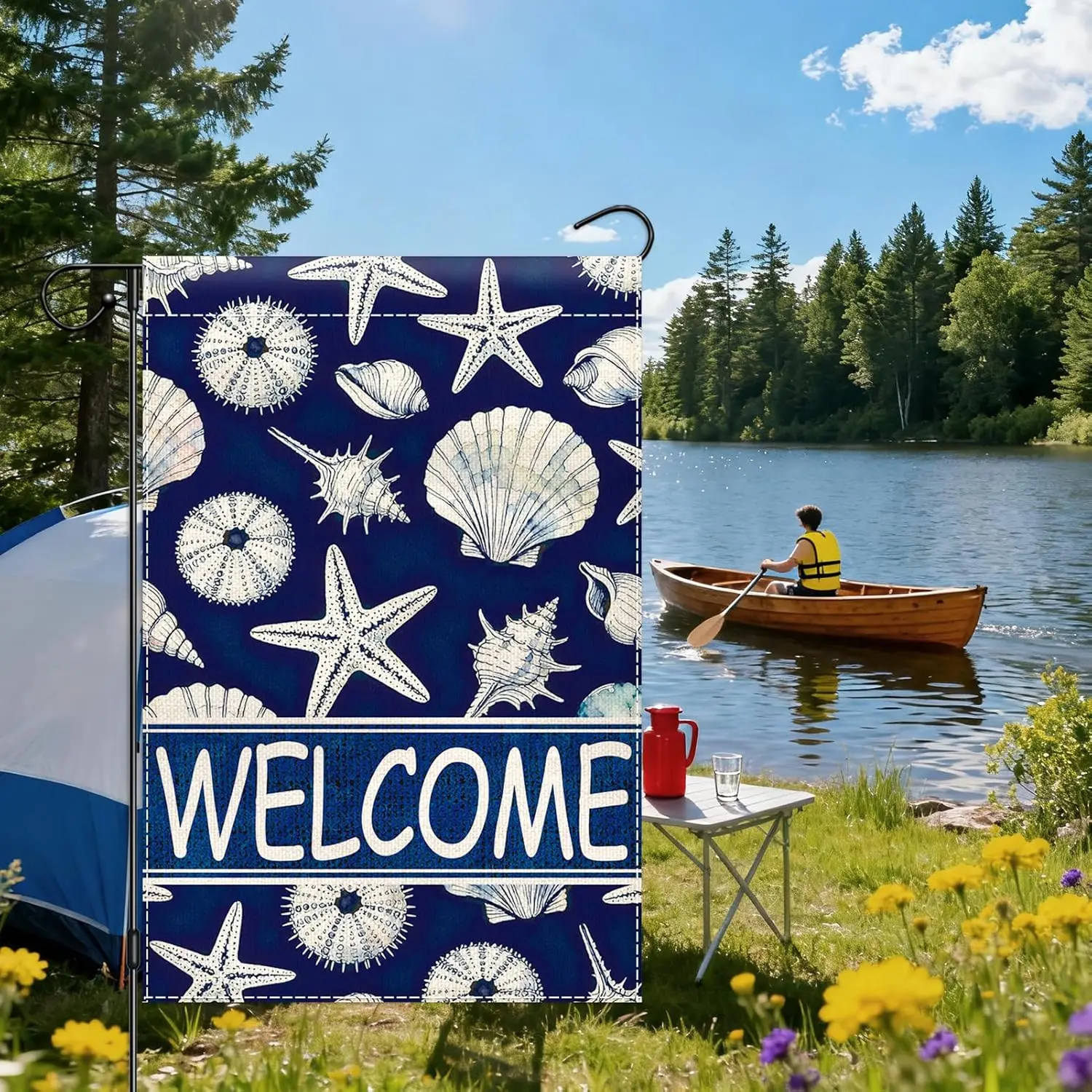 Welcome Starfish Garden Flag 12x18 Inch Double Sided, Ocean Coastal Yard Flag for Outdoor Decor, Small Burlap Flags for Summ ZZM