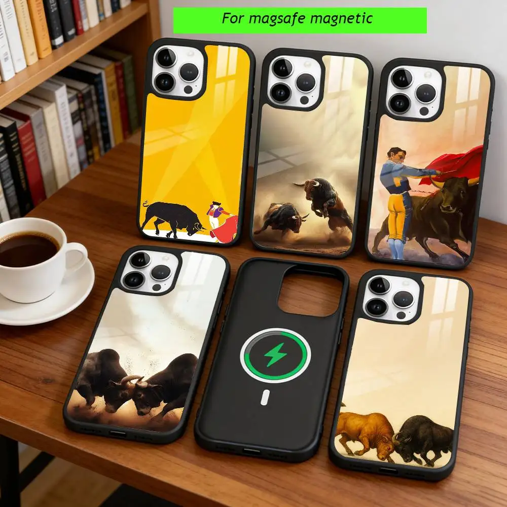 

B-Bull fighting Phone Case For iPhone17,16,15,14,13,12,11 Plus,Pro Magnetic with Magsafe Wireless Charging