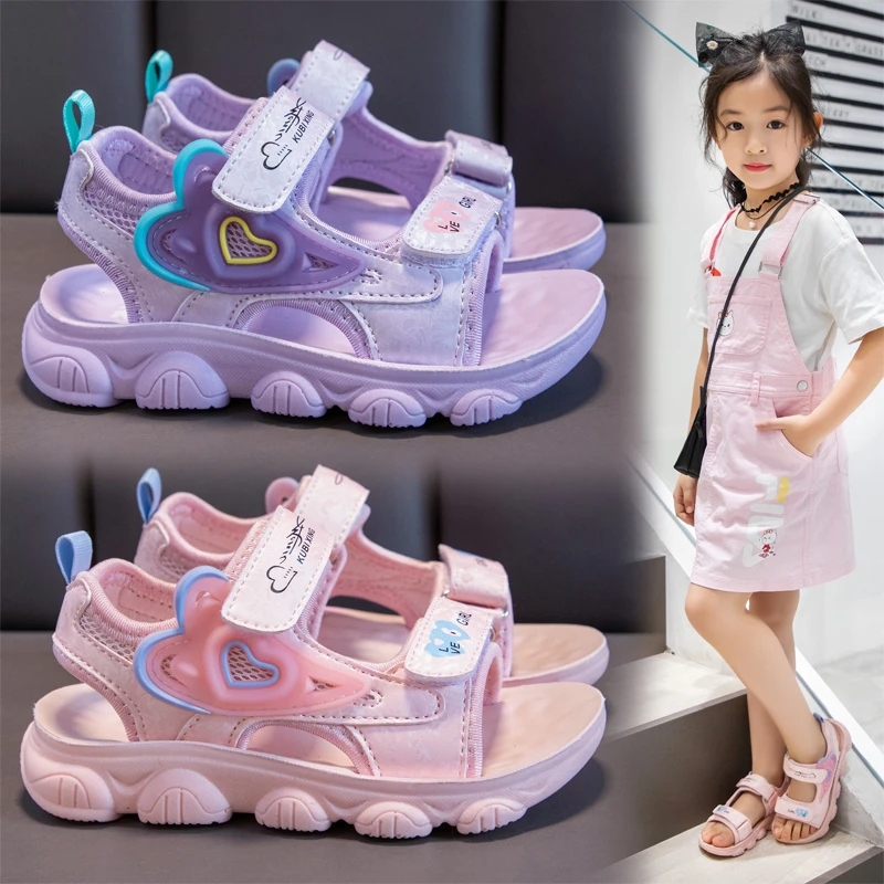 

Girls' Sandals 2025 New Summer Kids Princess Beach Shoes for Vacation Soft Sole Anti Slip Girls Candy Color Flats Wear-resistant