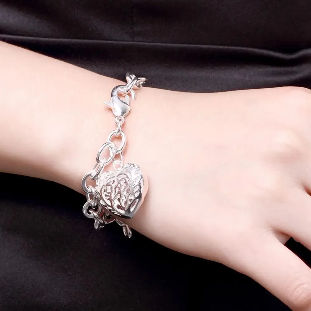 Factory direct fashion 925 Sterling Silver Bracelet for woman Beautiful hollow heart chain fine jewelry Wedding party gifts