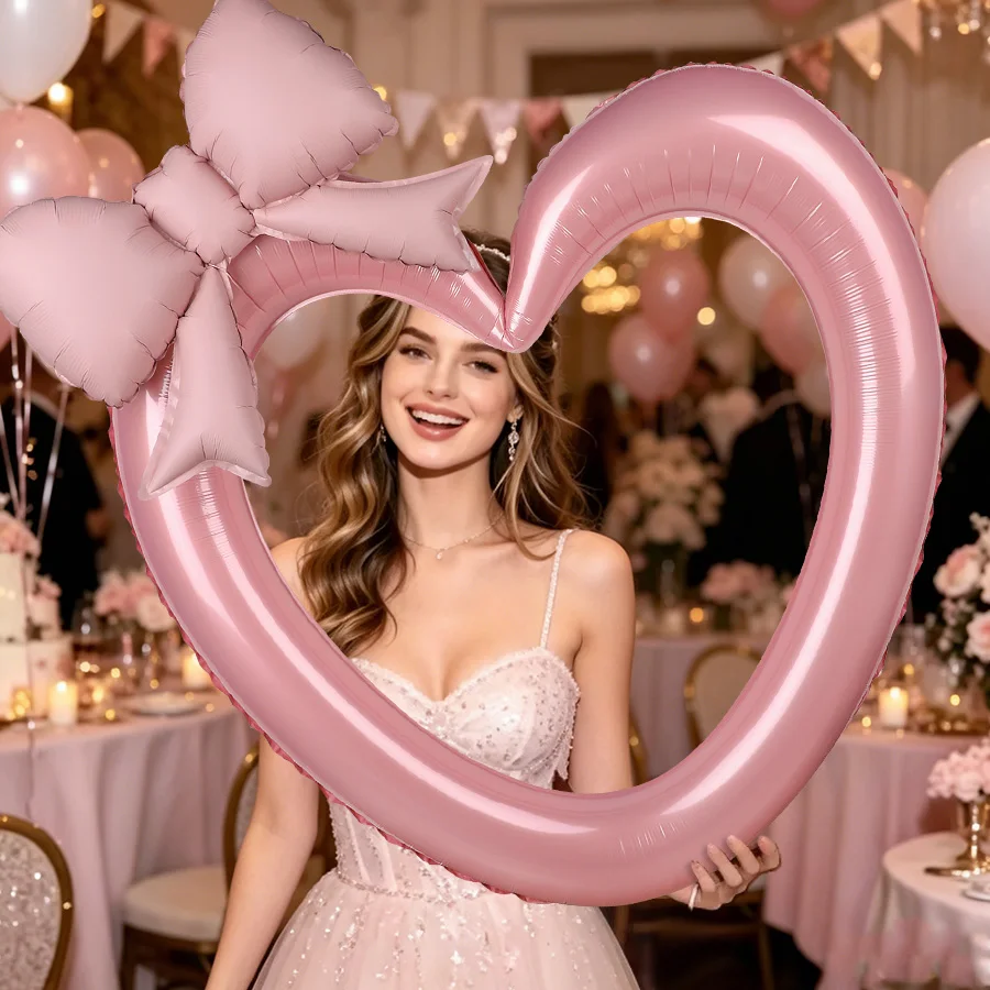 

2pcs/set Hollow Heart Foil Balloon with Pink Bow Balloons for Birthday Party Wedding Bridal Shower Decoration Favors Photo Props
