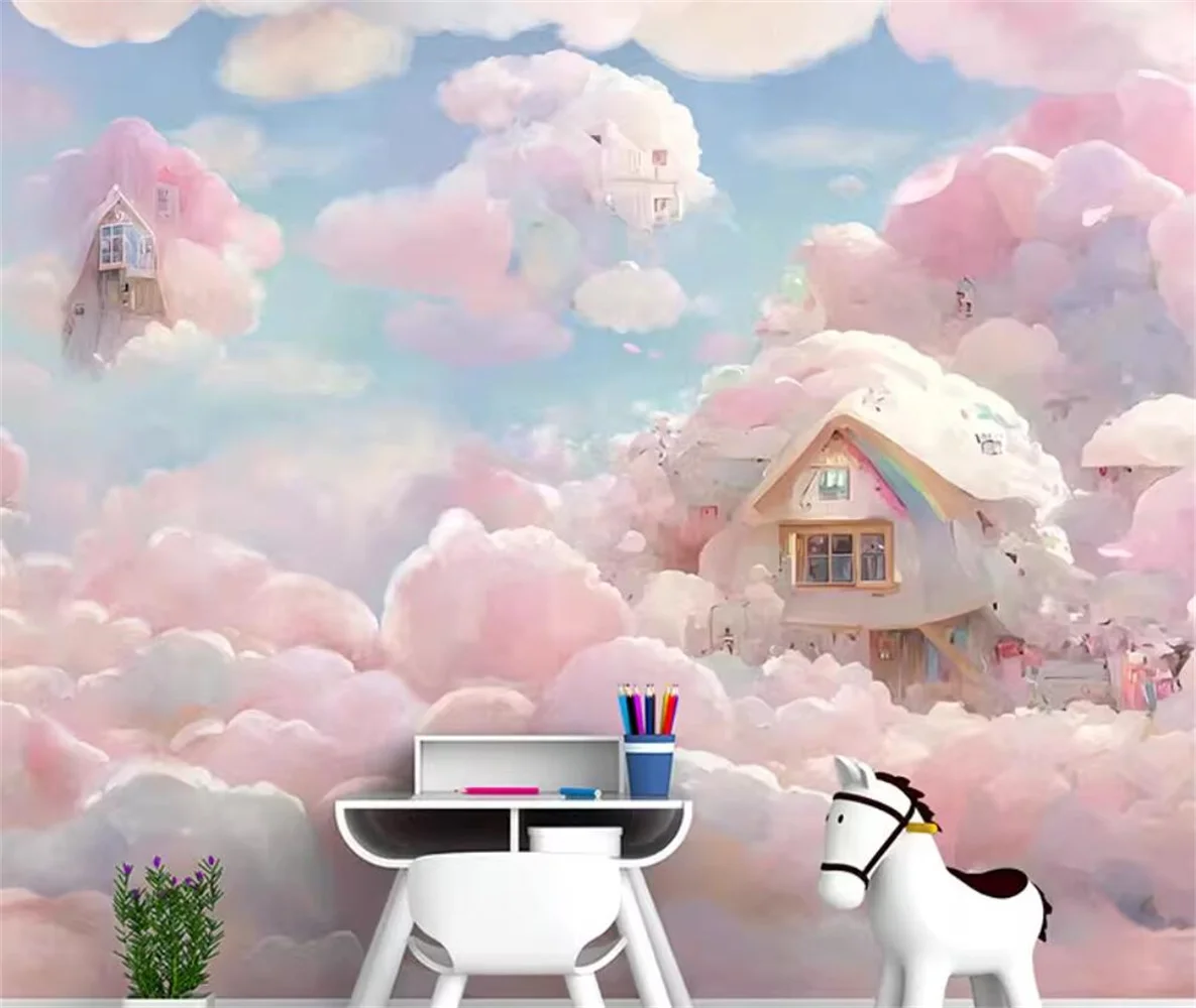 Dreamy Cloud Girl Princess Room 3d Wallpaper Children's Room Wall paper Living Room Sky Sofa Bedroom Bedhead Wallpapers