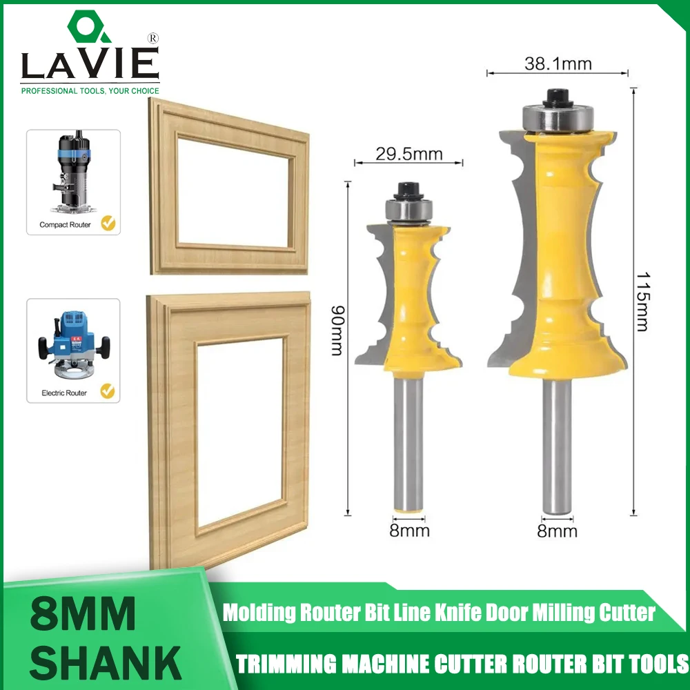 

LAVIE1PC 8mm Shank Milling Cutter 38mm 64mm Miter Frame Molding Router Bit Line Knife Door Knife Tenon Cutter Woodworking Tools