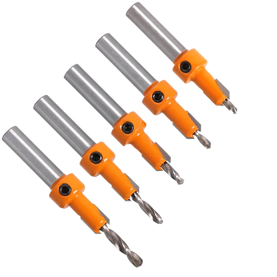 5Pcs 8mm Shank HSS Woodworking Countersink Router Bit Screw Extractor Remon Demolition for Wood Milling Cutter