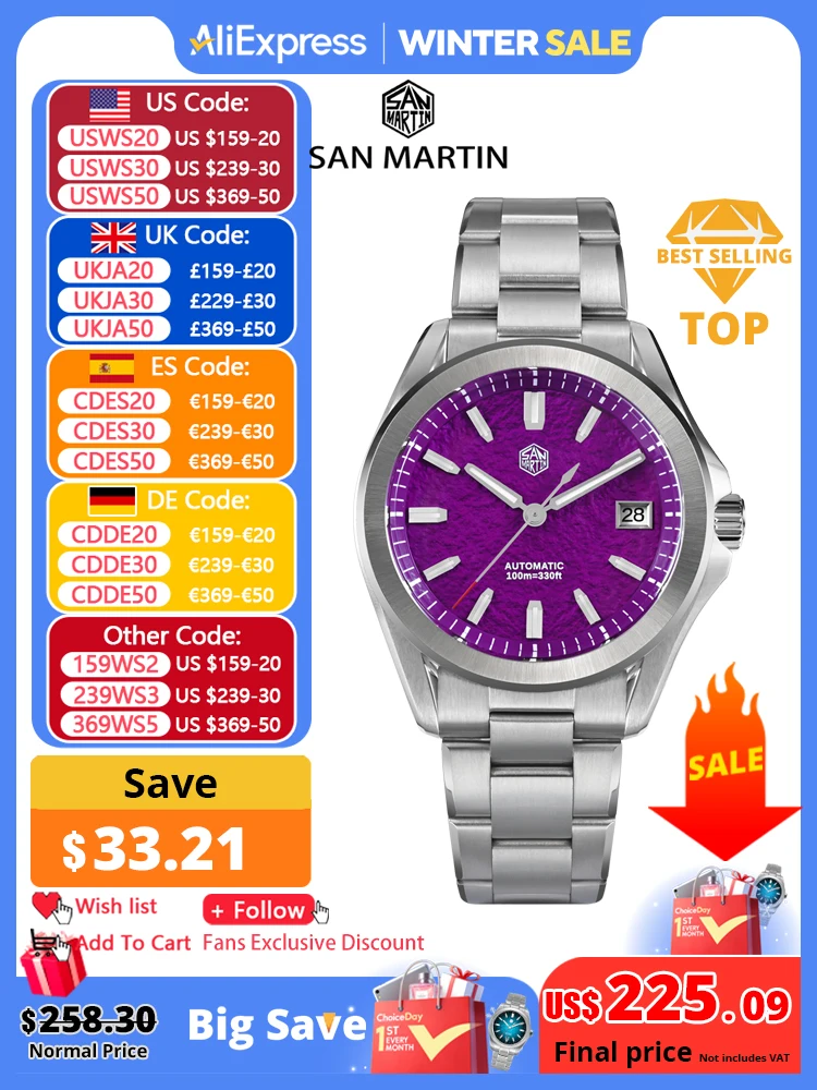 San Martin nuevo reloj deportivo Gada de moda 39mm NH35 relojes mecánicos automáticos para hombres vestido impermeable 100m luminoso SN0129