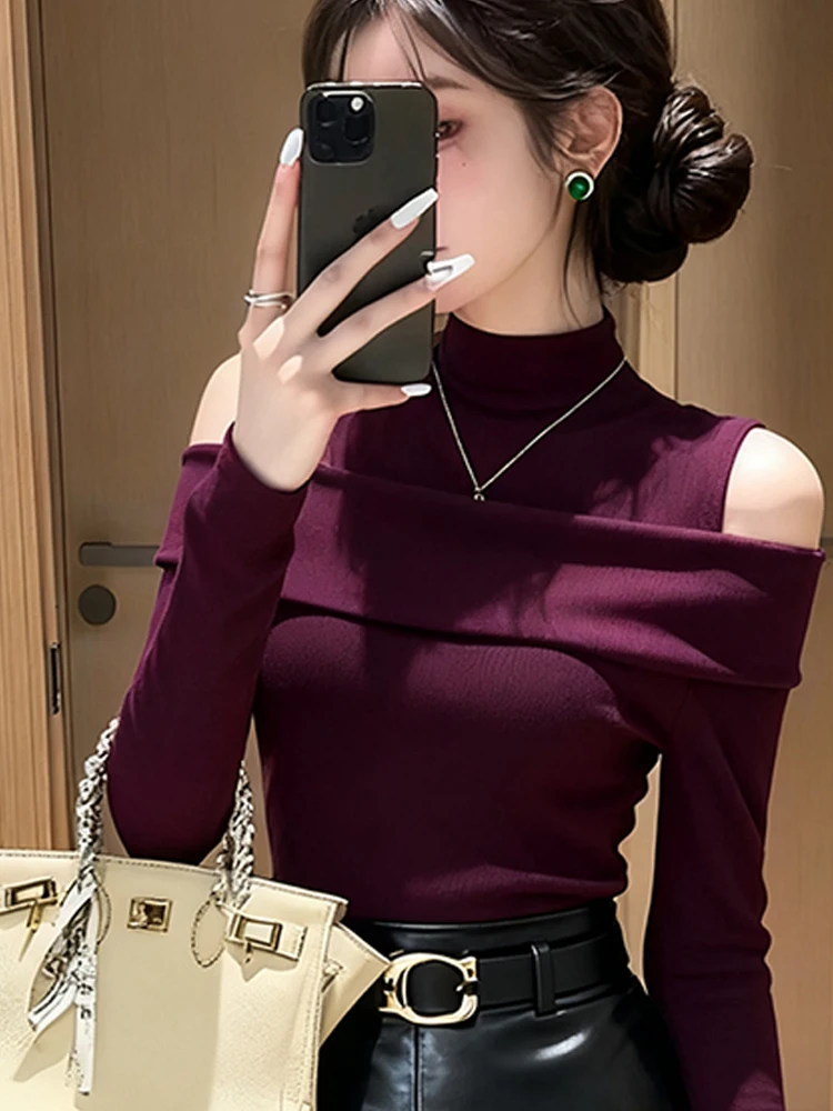 French Sle Slim Fit oulder Bared Base irt ملابس داخلية نسائية عالية Ne عادية Sve طول صديقة للبشرة قابلة للتنفس