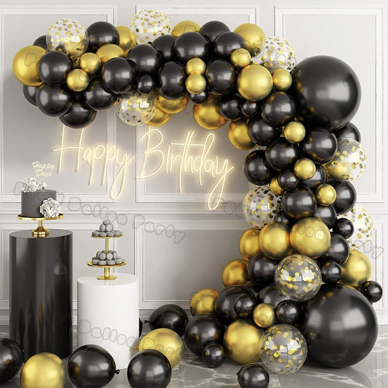 Black Gold Birthday Balloons Arch Kits Silver Beige Gold Confetti Baloon Birthday Wedding Decoration Baptism Graduation Decor