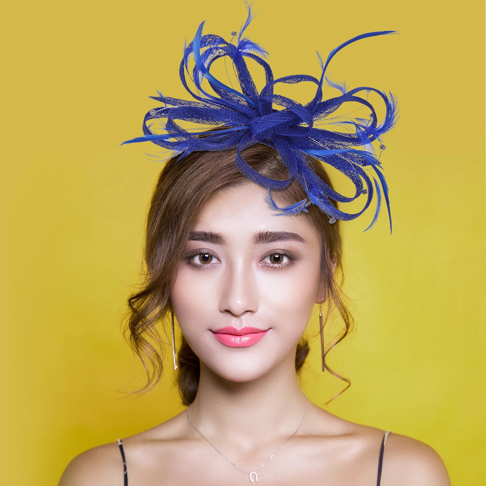 

Drill Bit Hair Clip Blue Fabric Wedding Bridal Accessory Fascinator Hat Vintage Women Tea Party Hairpiece Headband