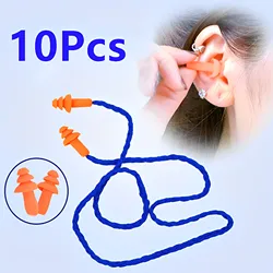 10Pcs Soft Silicone Corded Ear Plug Protector Ear Hearing Protection Anti-Noise Earplug Safe Work Comfortable Earplugs Earmuff