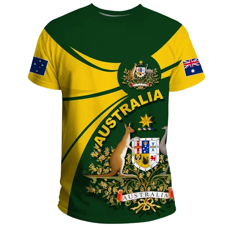 Commonwealth Of Australia Coat Of Arms 3D Printing T Shirt Australia Flag Graphic Tee Shirts Casual Mens Clothing Short Sleeves