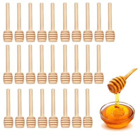 100pcs 8cm 미니 나무 꿀 저어 막대 작은 나무 국자 스틱 혼합 숟가락 Drizzler 꿀 교반기 이슬비 항아리 디스펜서 서버