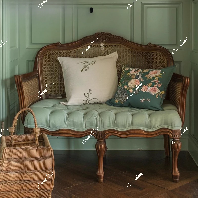 

American retro carved solid wood sofa small apartment living room flannel sofa leisure chair