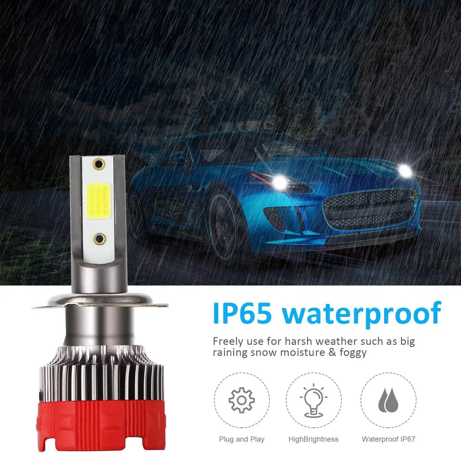 H7 LED Headlight Bulbs 6000K HIGH Beam Low Beam 55W 8000 Lumens Fog Lamp Bright Waterproof DOB Kit 2 Lamps Rotation