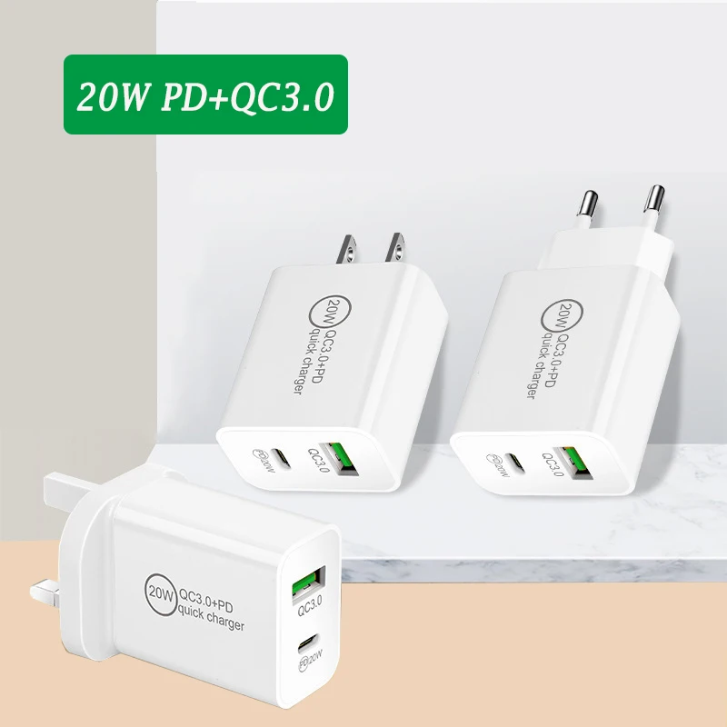 Dual USB Fast Phone Charger 20W Cargador PD Type C USB Charger for Apple Iphone 15 Pro Max SE 14 Samsung Google Pixel 8 7 Pro 7a