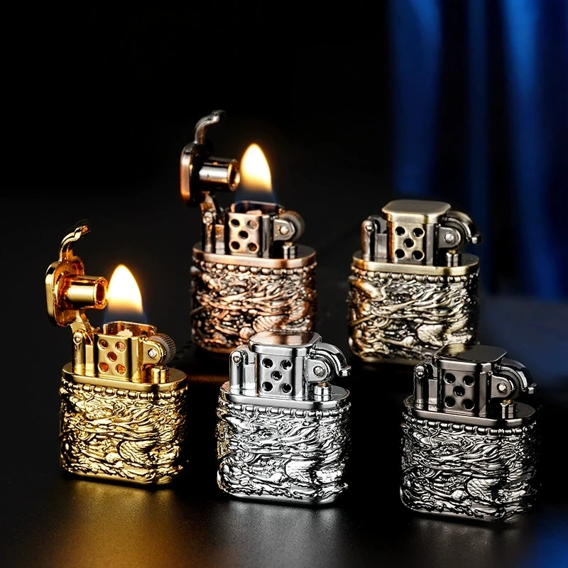 

Retro Mini Relief Auspicious Dragon Lighter Metal 3D Relief Zinc Alloy Body Outdoor Portable Lighter New Men's Smoking Gift