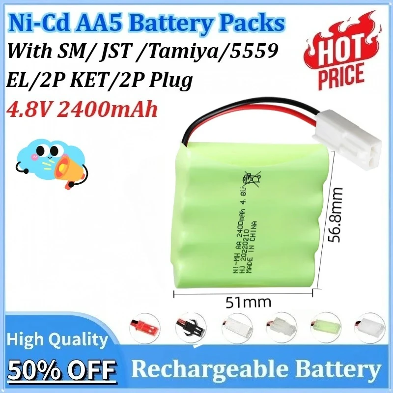 

New 4.8V 2400mAh Ni-Cd AA5 Rechargeable Battery Pack With SM/ JST /Tamiya/5559 EL/2P KET/2P Plug Toy Remote Control Car Battery