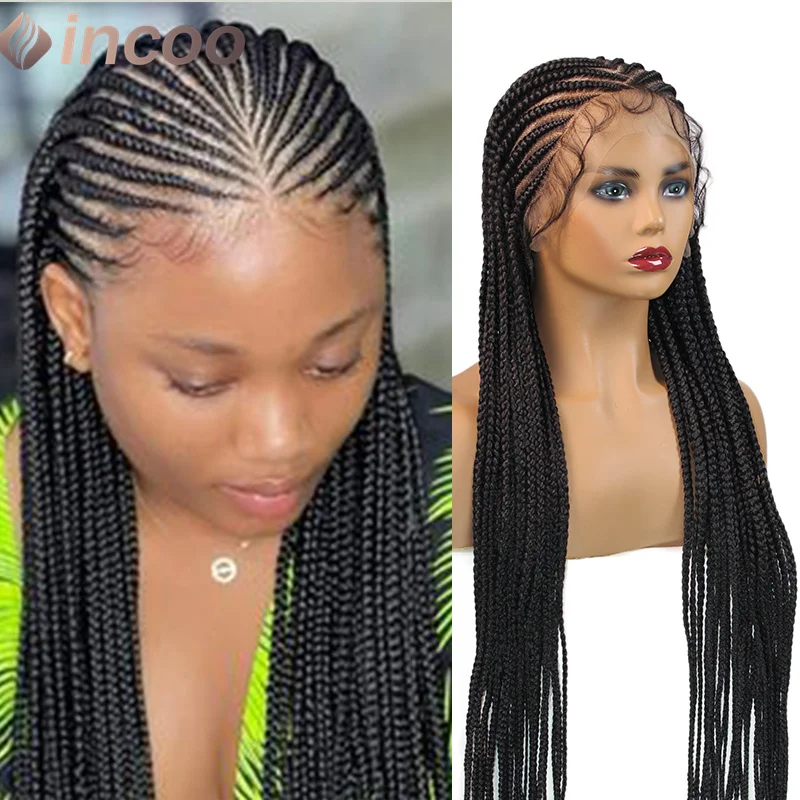 

36" Box Braided Wigs Synthetic Knotless Box Braids Wig Full Lace Braiding Hair Wig Baby Hair Lace Front Straight Braid Wig Woman