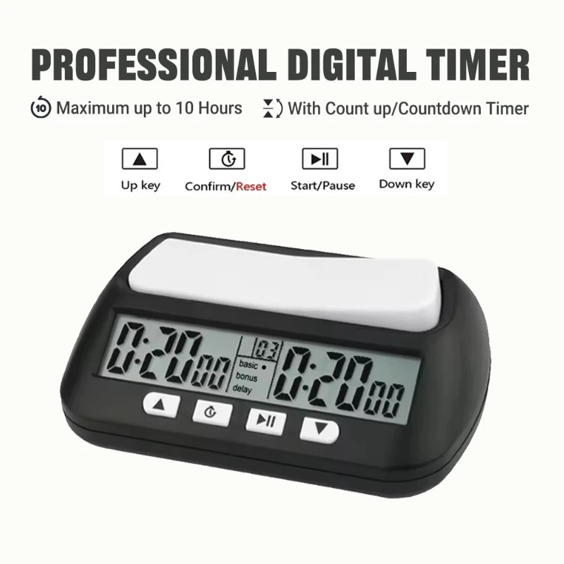 Professional Digital Chess Timer with Count Up/Down Modes & Alarm Portable Tournament Timer for International Chess/Board Game
