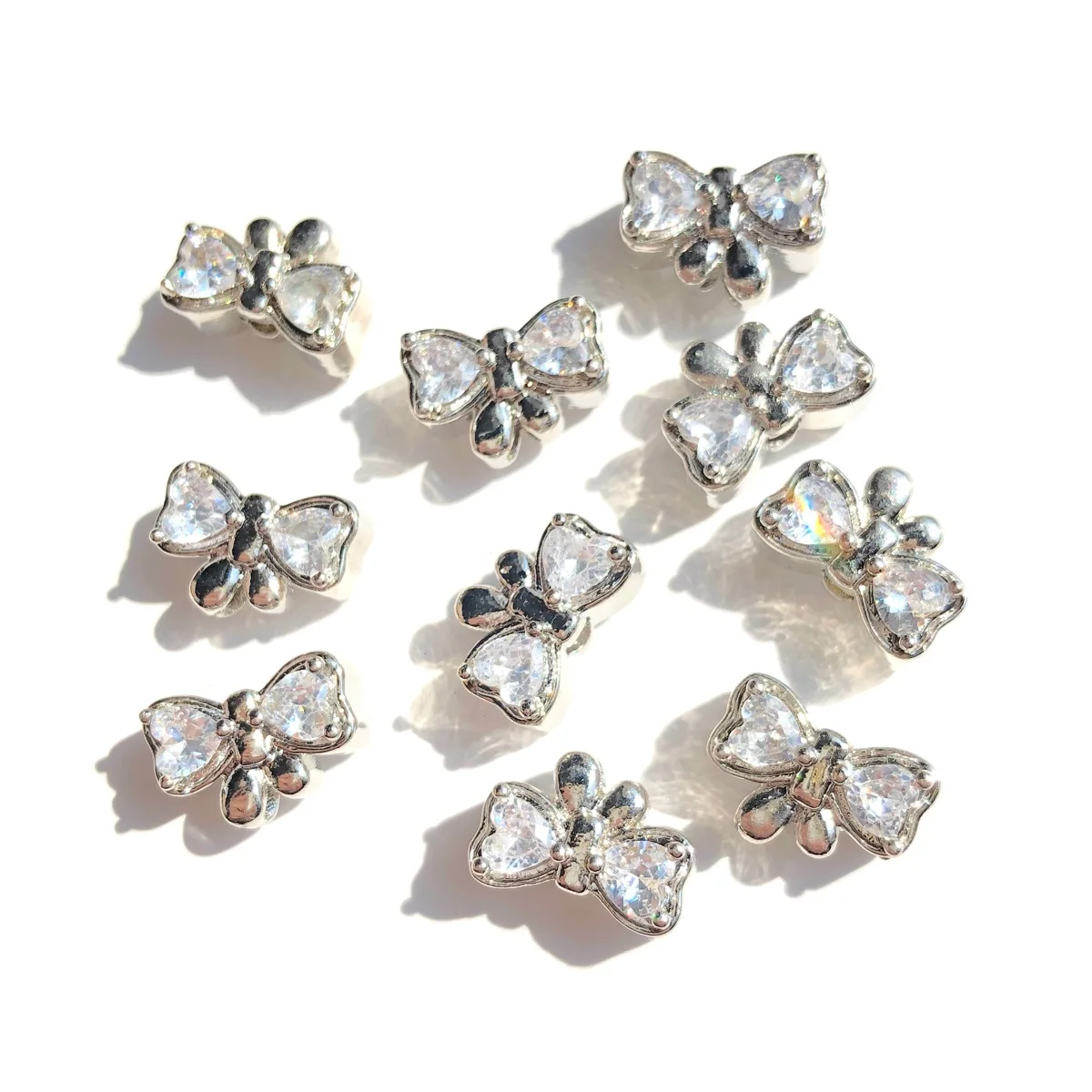 10pcs Heart Zirconia Pave Bow Tie Spacers Gold-Plated Beads for Women Bracelet Necklace Earring Waist Jewelry Findings Wholesale