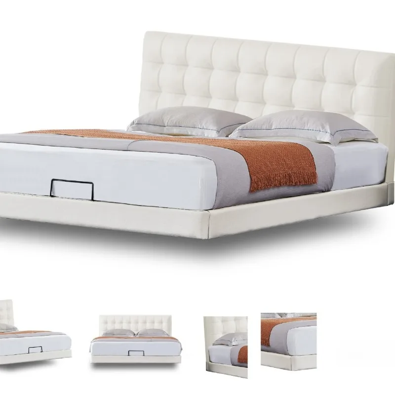 

Suspension bed, retro solid wood, master bedroom, movable, small apartment, leather bed