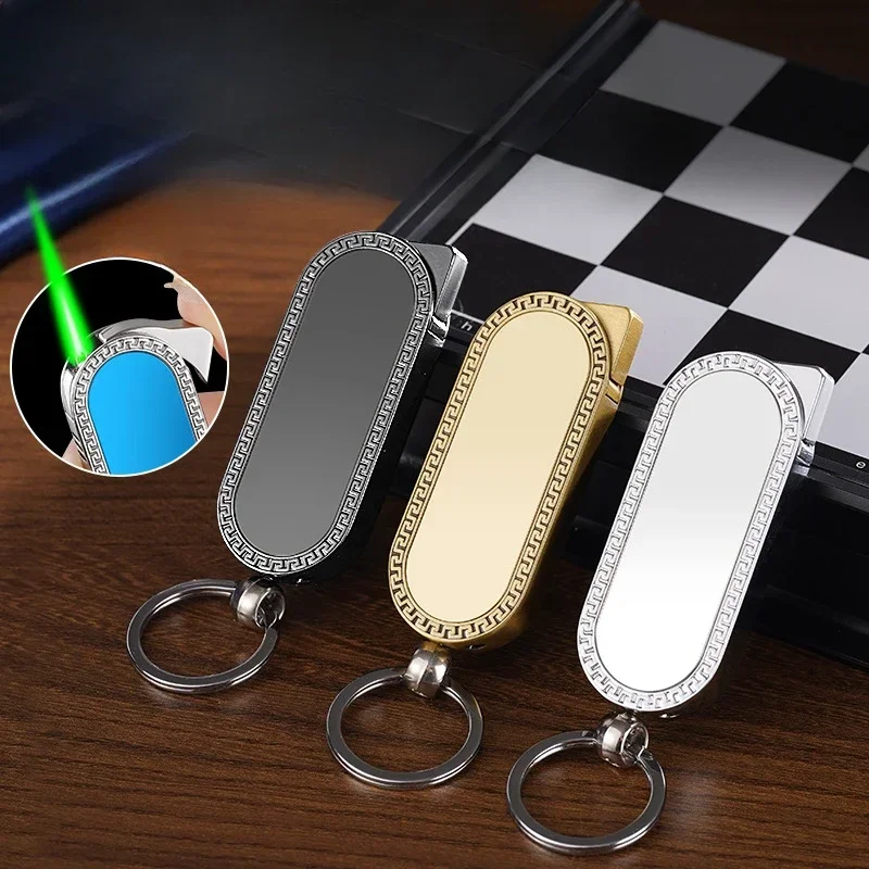 New Fashionable Keychain Portable Windproof Lighter Metal Jet Flame Inflatable Butane Gas Compact and Exquisite Lighter