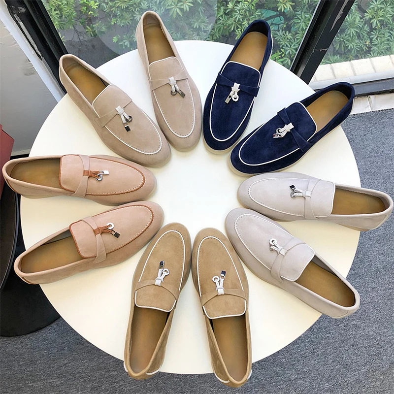 DONNAIN Women Penny Loafers Luxury Kid Suede Handmade Pink Moccasins Casual Slip-On Flat Shoes Plus Size 41-43 Female Shoes