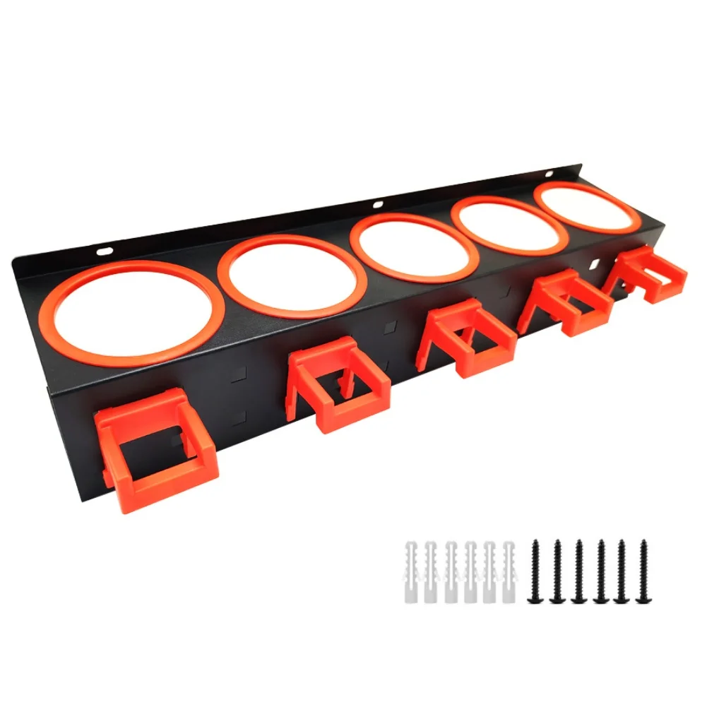 Spray Bottle Holder Wall Mounted For Space Saving Design 5 Holes 5 Hooks 53x11x8.5cm Red Black Cold Rolled Steel
